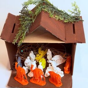 3D printed Handcrafted Nativity Scene with Orange and White Figurines